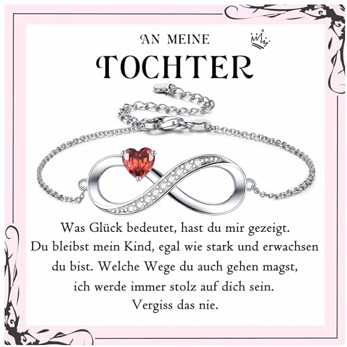 PDTU Geschenk für Tochter, Mutter Tochter Armband Unendlichkeitszeichen Silber 925 Tochter Geschenke von Mama Papa, Geschenkidee für Tochter Weihnachten Graduierung Hochzeit Geburtstag Geschenke, Rot