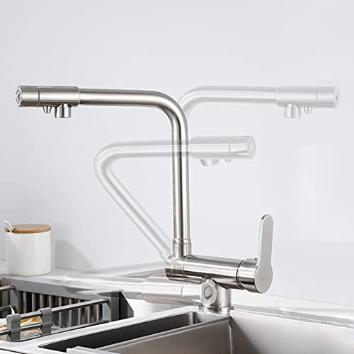 3 Wege Filter Wasserhahn Küche Küchenarmatur Vorfenster Küchenarmatur 3 in 1 Trinkwasserhahn Spültischarmatur für Osmoseanlagen Zum Verstecken von Spülbecken, SAGGION, Gebürstetes