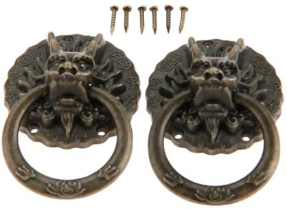 Poignées tête de Dragon en Bronze Antique, 2 pièces, Style chinois ancien, anneau de traction Vintage for commode, tiroir, porte d'armoire 32x47mm
