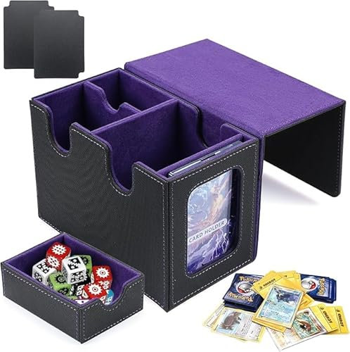 Trading Card Storage Box, 6 in 1 MTG Commander Deck Box Holds 1200+ Cards with Dice Compartment 6 Dividers, Dice Tray Card Deck Box, PU Leather Strong Magic Playing Card Case for CCG TCG (Purple)