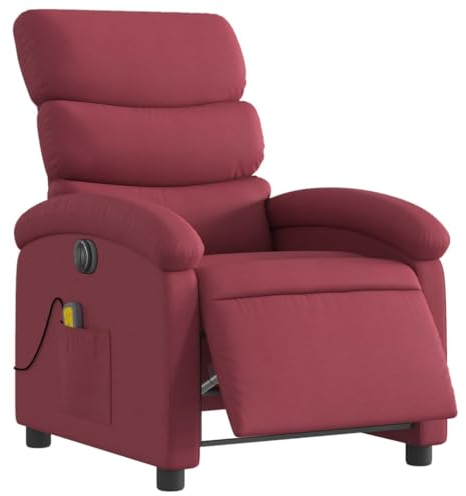 KOIECETA Massagesessel Elektrisch Relaxsessel mit Liegefunktion Vibrationsfunktion Fernsehsessel für Wohnzimmer Liegesessel TV Sessel Stoff (Weinrot)