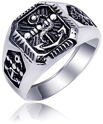 TYMONT Viking Anker Edelstahl Ring Navy Herren Seil Und Anker Ring Edelstahl Sailor Nautical Logo Militär Schmuck Zubehör,Silber,7