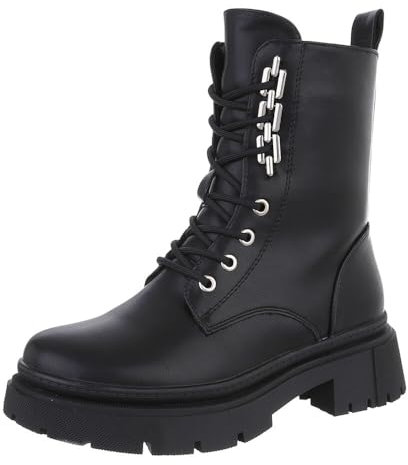 Ital Design Damenschuhe Stiefeletten Plateaustiefeletten, QH7812-, Kunstleder, Schwarz, Gr. 38