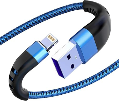 Thiyniya 3Pack iPhone Charger Cable 2m, USB to Lightning Cable Braided Lead 2 Meters Fast Charging for iPhone 14/13/12/11/11Pro/Max/X/XS/XR/XS Max/8/7/6/iPad-Blue