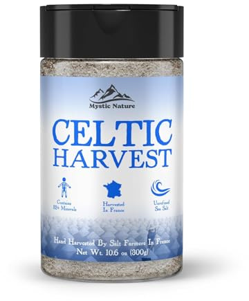 Mystic Nature Celtic Sea Salt Shaker – 227g | Fine Ground | Covenient To Use Shaker | 100% Natural Unrefined Mineral Rich Celtic Salt Crystals From France