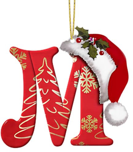 Personalized DIY Christmas Hat Letter Pendant for Tree, Xmas Alphabet Hanging Ornaments for Party Gifts (M)