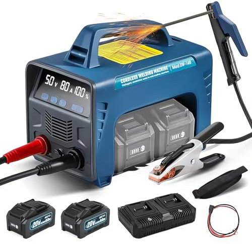 Máquina de soldar portátil inalámbrica, máquina soldadora a batería MMA ARC 160A con 2 baterías, pantalla LED, arranque en caliente, soldador de varilla inversor IGBT digital Soldador por puntos