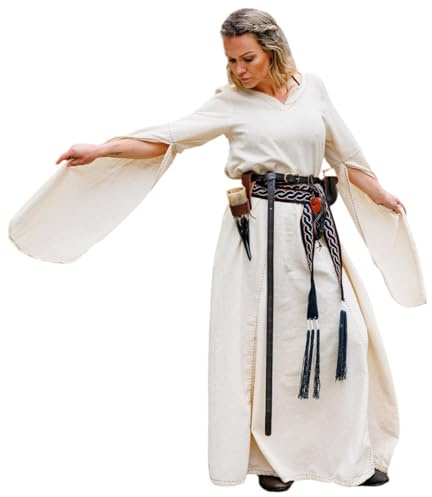 Leonardo Carbone® Damen Kleid Begina | Handstickerei | V-Ausschnitt | Karneval, Halloween, Cosplay, LARP, Mittelalter, Kostüm, Gewand, Festival, Event | 100% Baumwolle