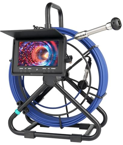 KAOLALI Cámara de Inspección de Tuberías 30M, 4,3'' Cámara de Tubo 1000TVL Plomería Snake Cámara con DVR, Cámara Endoscópica con 5000mAh Batería 6 Luces LED, Incluye Tarjeta de 32GB