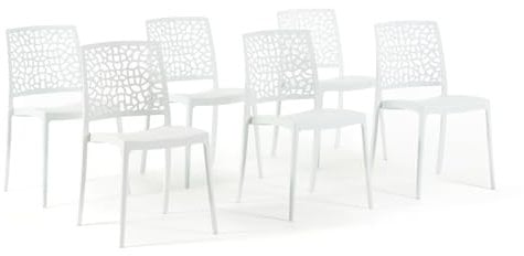 SIEDITI FUORI E DENTRO Stapelbare Stühle aus Polypropylen mit Glasfaser, wetterfeste Gartenstühle für außen oder innen, robust und pflegeleicht, modernes Design - Alina (6 Stühle, Weiß)