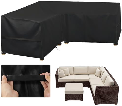 LUSCHEER Garden V-Shape Furniture Cover Waterproof, 210D Heavy Duty Oxford Fabric Outdoor Rattan Corner Sofa Cover with Waterproof Tape, 215x215x87cm