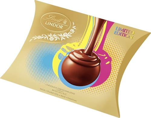 Lindt Schokolade LINDOR Kissen Mischung | 1 x 325 g | 24 LINDOR Kugeln (Vollmilch, Feinherb, Weiß) | Pralinengeschenk | Schokoladengeschenk