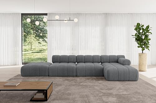 ALTDECOR Modulares Sofa Ecksofa in L-Form Corner modular Sofa Eckcouch Couch Wohnlandschaft Cauchsofa Polstersofa Lizur-L2-380x160x70 cm Dunkelgrau