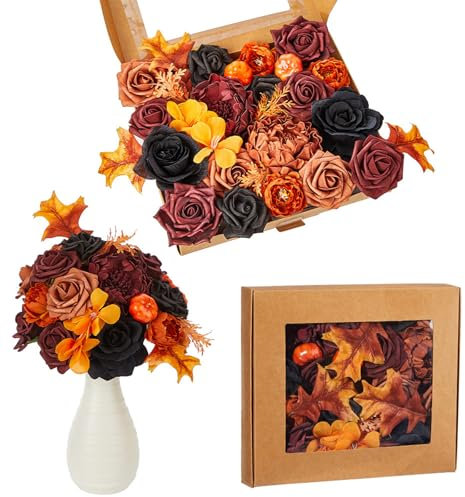 Rdxanc Bouquet di fiori artificiali Halloween con zucca, bouquet di foglie artificiali per centrotavola di Halloween