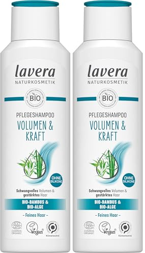 lavera Pflegeshampoo Volumen & Kraft - ohne Silikone - Intensive Feuchtigkeit & sanfte Pflege - vegan - Naturkosmetik - 250 ml (Packung mit 2)