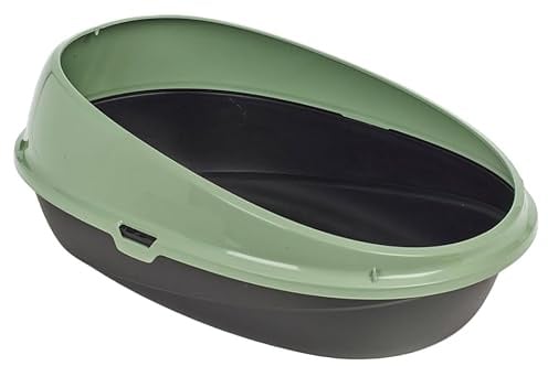 URBNLIVING Large Jumbo Oval Cat Litter Tray with High Sides | Deep Rim Open Cat Toilet Box | Anti-Spill Design - Green