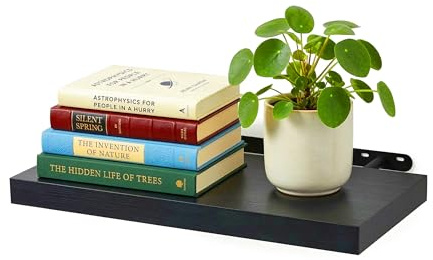 Relaxdays Wandregal, HxBxT: 4 x 60 x 23 cm, Holzoptik & Metall, Bücher, Deko, Wandbrett Wohnzimmer, Flur, Küche, schwarz