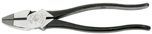 Klein Tools 213-9NE High Leverage Side-Cutting Pliers with Knurled Jaws, Made in USA, Handle Tempering and Induction Hardened Knives