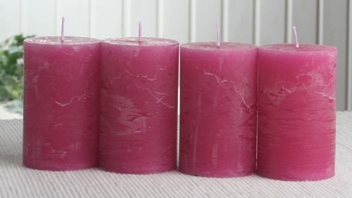 Set: 4X Rustik-Stumpenkerze, 8 x 5 cm Ø, Fuchsia