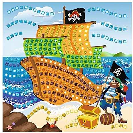 Ursus 8420005 - Moosgummi Mosaikbild Glitter, Pirat, zum Gestalten eines Moosgummi Bildes, Set mit 432 Moosgummistickern in verschiedenen Farben, Vorlage, Aufsteller, inklusive Bastelanleitung, Mittel