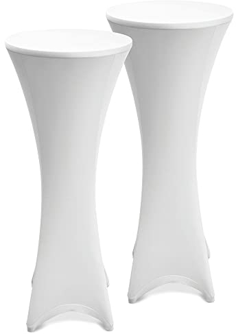 Beautissu 2er Set Stretch Stehtisch Husse Weiß Ø 60-65 cm Stella – Verstärkung im Fußbereich & 40°C waschbar, rutschfest & bügelfreie Husse für Stehtisch & Bistrotisch als Tisch-Überzug
