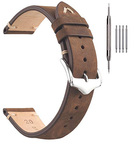 EACHE Uhrenarmband 22mm, Vintage Uhrenarmband Leder Crazy Horse & Öl Wachs Leder Uhrenarmbänder für Herren/Damen (Crazy Horse Braun)