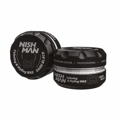 NISHMAN Haarfärbe Wachs C3 - Dark Black 100g - Sofortige Temporäre Färbung, Styling und Halt für Alle Haartypen – Lang anhaltender Halt und Glänzendes Finish - Farbe und Styling in Einem