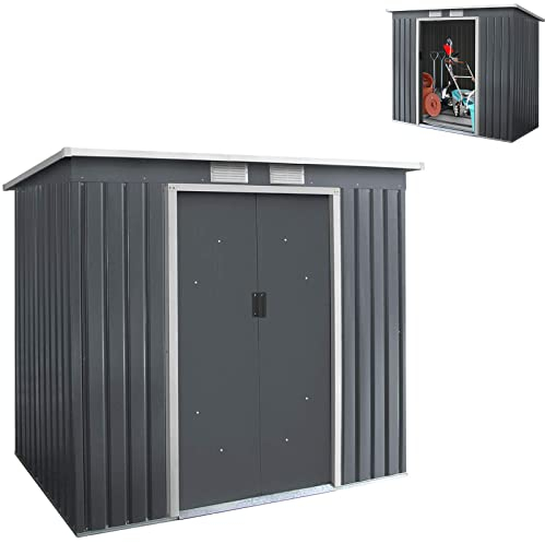 COSTWAY Casetta da Esterno per Attrezzi in Acciaio 2,8㎡, con Base, Porte Scorrevoli, Maniglie e Sfoghi, Capanno da Esterno per Giardino, Cortile e Fattoria, 213 x 173 x 130 cm