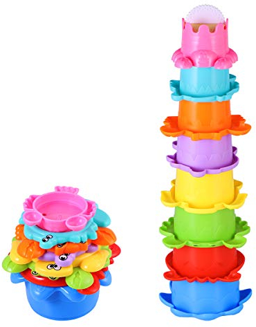 TOYMYTOY Baby Bad Spielzeug Set Stapelbecher Wasser 8pcs Abfliessen Becher Stapeln Spielzeug Kinder Badewannenspielzeug Sandspielzeug FüR Badewanne Strand Und Outdoor Spaß