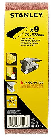 STANLEY STA33481-QZ 9 bandas de lija 75x533mm. Grano Surtido