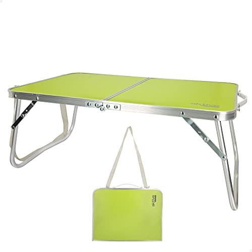 AKTIVE Tavolo da spiaggia pieghevole, Tavolo da spiaggia basso, 60x40x25 cm, verde, struttura in metallo, piano in legno, piccolo tavolo da campeggio pieghevole, blocco di sicurezza, Campeggio