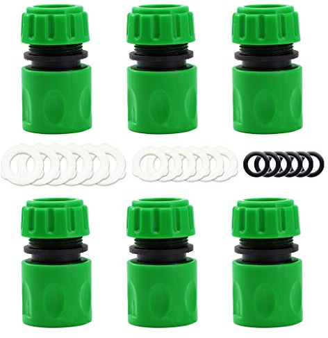 YAAVAAW Lot de 6 connecteurs d'extrémité de tuyau d'arrosage – Raccord rapide pour tuyau d'arrosage de 1,27 cm (livré avec 18 rondelles de remplacement)