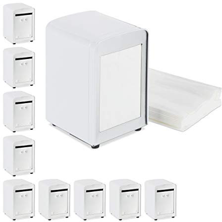 10 x Serviettenspender Retro, Metall, kleine Gastro Serviettenhalter für Eisdiele, Café, Bistro, HBT: 15x9,5x11, weiß