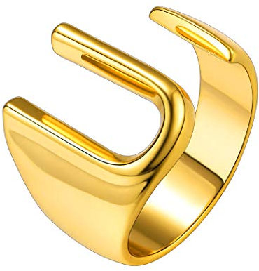 Suplight Damenring Herrenringe Buchstabe U Schmuck 18k Vergoldet Offener Ring mit Anfangsbuchstaben goldfarben Hip Hop Stil Initiale Statement Ring Accessoire für Männer Jungen