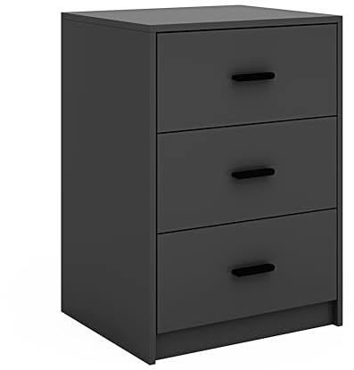 URBNLIVING 3 Drawer Wooden Bedroom Bedside Cabinet (Black Carcass + Black Drawers)