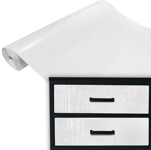 DecoMeister Vinilo Adhesivo Para Muebles Imitación de Madera Papel Autoadhesivo Blanco Brillo Lámina Para Pared Cocina Puertas En Rollo Para Forrar Aspecto Madera 67,5 x 100 cm Por Metros