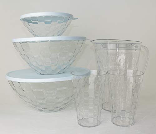 Tupperware Diamant Stella Bol de service Turquoise transparent 3,5 L + 2 L + 1 x 500 ml + 2 x gobelets 475 ml + mini passoire Violet