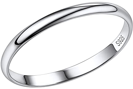 PROSILVER Herren Verlobungsring Ehering Silber 925 Ring Größe 59 2mm glänzender Silberring Trauring Memoirering Ewigkeitsring Schmuck für Hochzeit Verlobung