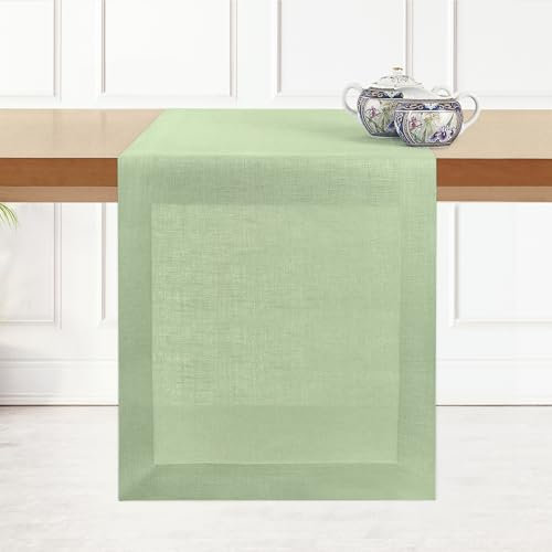 D'Moksha Homes Linen Table Runner, Farmhouse Table Runners 48 Inches Long, Woven Dining Table Runner For Everyday Use, 14 X 48 Inch Sage Green
