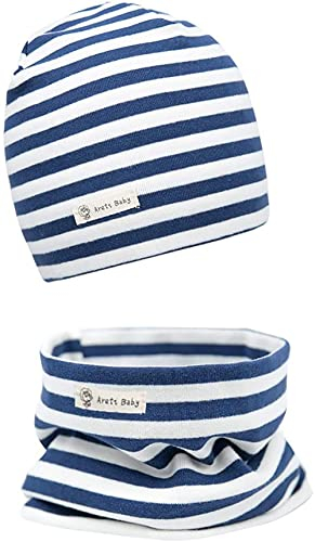 Areti Baby Strickmütze + Loop Schal Set, Baumwollmütze Weich Kinder Beanie Mütze Nackenwärmer Halsbänder Halstuch Herbst Winter Kleinkind Hut und Kragen Schals