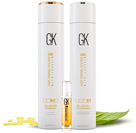 GK HAIR Balancing Keratin Shampoo und Conditioner, 300 ml, mit Arganöl Serum, 10 ml, für fettiges Haar und Kopfhaut, Wiederherstellung des Kopfhaut pH-Werts, sulfatfrei, parabenfrei