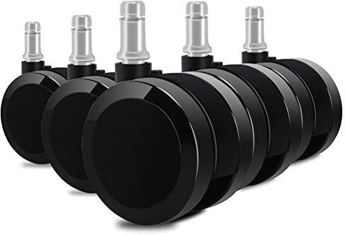 Ersatzrollen für Bürostuhl, für alle Böden (Hartholzböden, Teppich, Schreibtischbodenmatte), robuste Bürostuhlrollen, 6,1 cm, Universalgröße (schwarz)