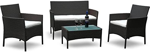 Yakimz Polyrattan Sitzgruppe, 7-teilige Gartenmöbel Set inkl. Sitzpolster und Tisch, Terrassenmöbel Balkonmöbel für 4 Personen, für Outdoor Garten Terrasse, Braun