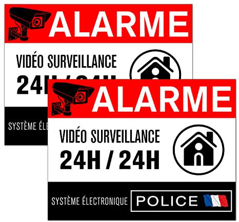Autocollant alarme maison – Etiquette site sous vidéo surveillance – Stickers, affiche adhesif - 8,5 x 5,5 cm (2)