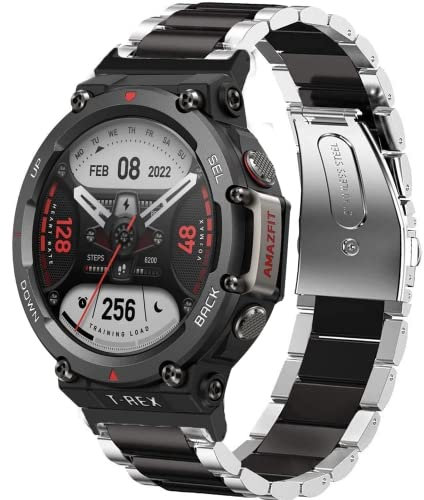 SkyBand Metallo Acciaio Moda Cinturino Compatibile per Smartwatch Amazfit T-Rex 2 (Noir & Argent)