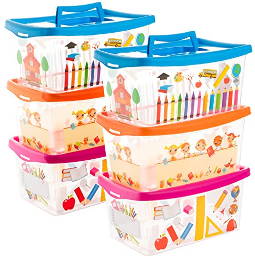 Aufbewahrungsbox Kinder, 6 Stück Aufbewahrungsboxen, 4 l Kisten Aufbewahrung mit Deckel, Aufbewahrungsbox mit Deckel Kinder, Plastikbox mit Deckel, Kinderzimmer Ordnung Boxen Aufbewahrung, Model: Pia