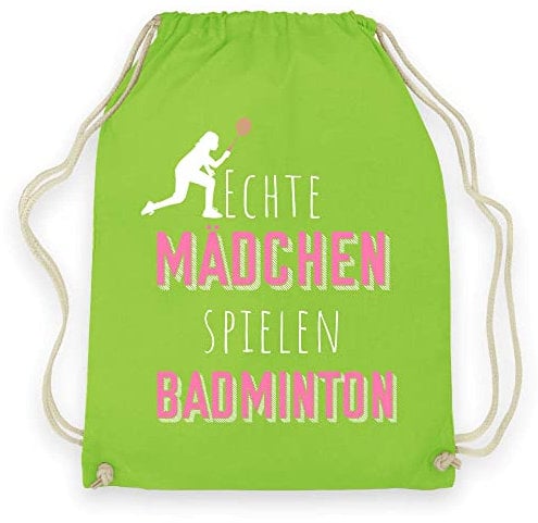 wowshirt Turnbeutel Gymsack Echte Mädchen Spielen Badminton Badmintonspielerin Sportlerin, Farbe:Lime Green