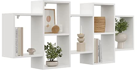 KUBUTKU Scaffale decorativo da parete con 7 ripiani 160 x 65 x 18 cm design scandinavo moderno per soggiorno cucina ufficio camera da letto bagno mensola da appendere libreria (bianco)