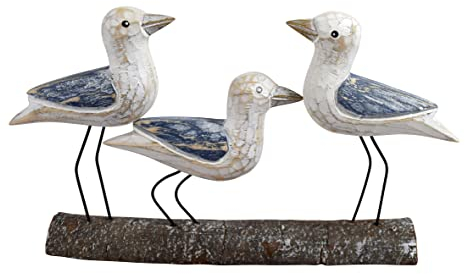 3 Möwen auf Baumstamm | Aufsteller Dekofigur | maritim | Holzaufsteller | 27x15 cm