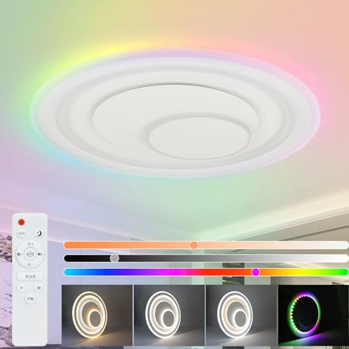 ZMH Deckenlampe LED Dimmbar Deckenleuchte: 50.5CM Weiß Wohnzimmerlampe RGB Acryl Schlafzimmerlampe Modern Rund 90W Küchenlampe Design Bürolampe mit Fernbedienung für Wohnzimmer Schlafzimmer Küche Büro